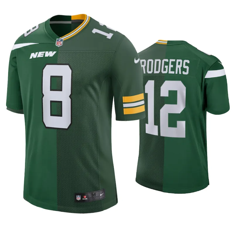 New York Jets Green Bay Packers Aaron Rodgers Split Green Jersey New York Jets Green Bay Packers Aaron Rodgers Split Green Jersey