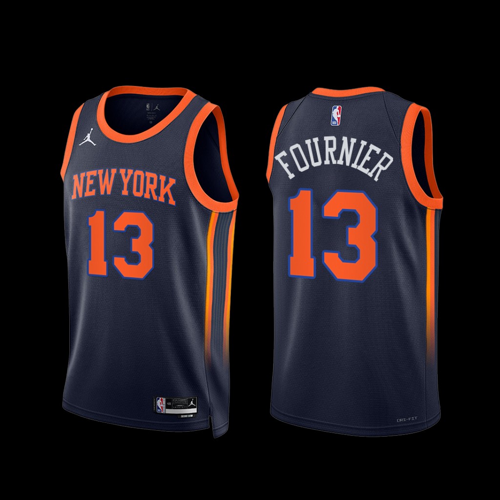 New York Knicks Evan Fournier 2022-23 Statement Edition Jersey Navy New York Knicks Evan Fournier 2022-23 Statement Edition Jersey Navy