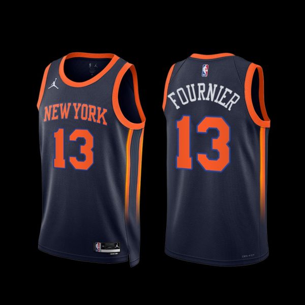 New York Knicks Evan Fournier 2022-23 Statement Edition Jersey Navy New York Knicks Evan Fournier 2022-23 Statement Edition Jersey Navy
