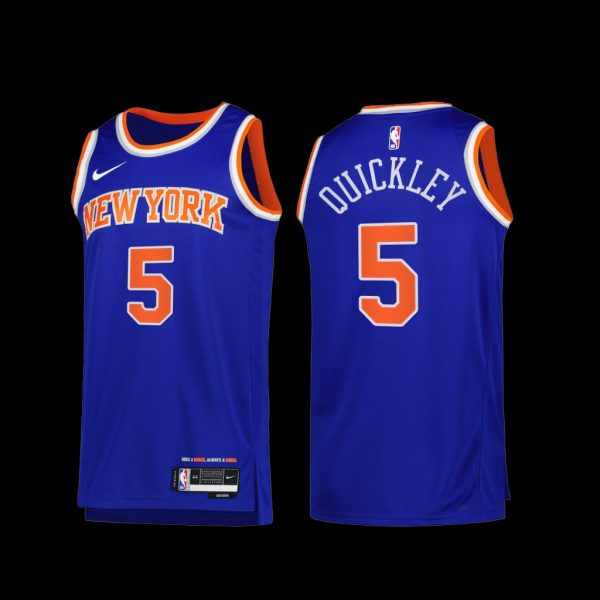 New York Knicks Immanuel Quickley 2022-23 Icon Edition Jersey Blue New York Knicks Immanuel Quickley 2022-23 Icon Edition Jersey Blue