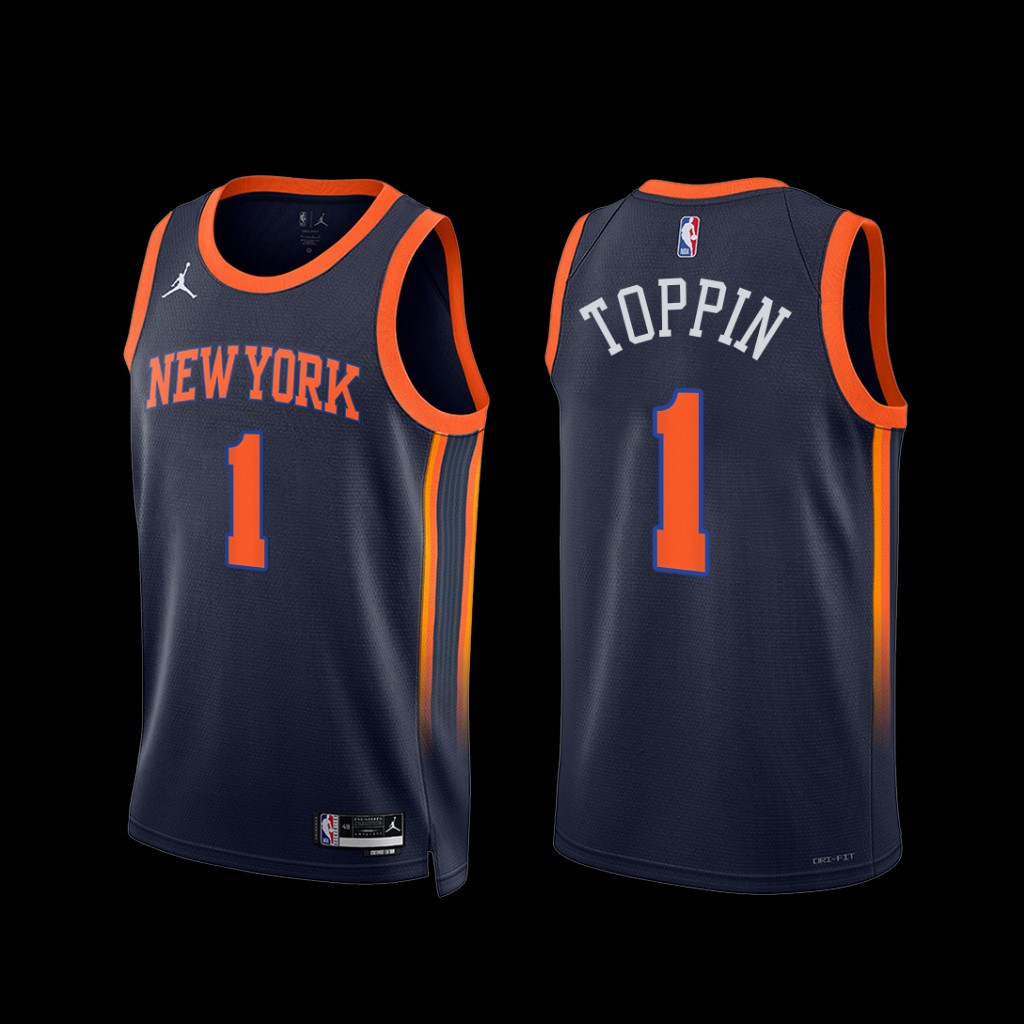 New York Knicks Obi Toppin 2022-23 Statement Edition Jersey Navy New York Knicks Obi Toppin 2022-23 Statement Edition Jersey Navy