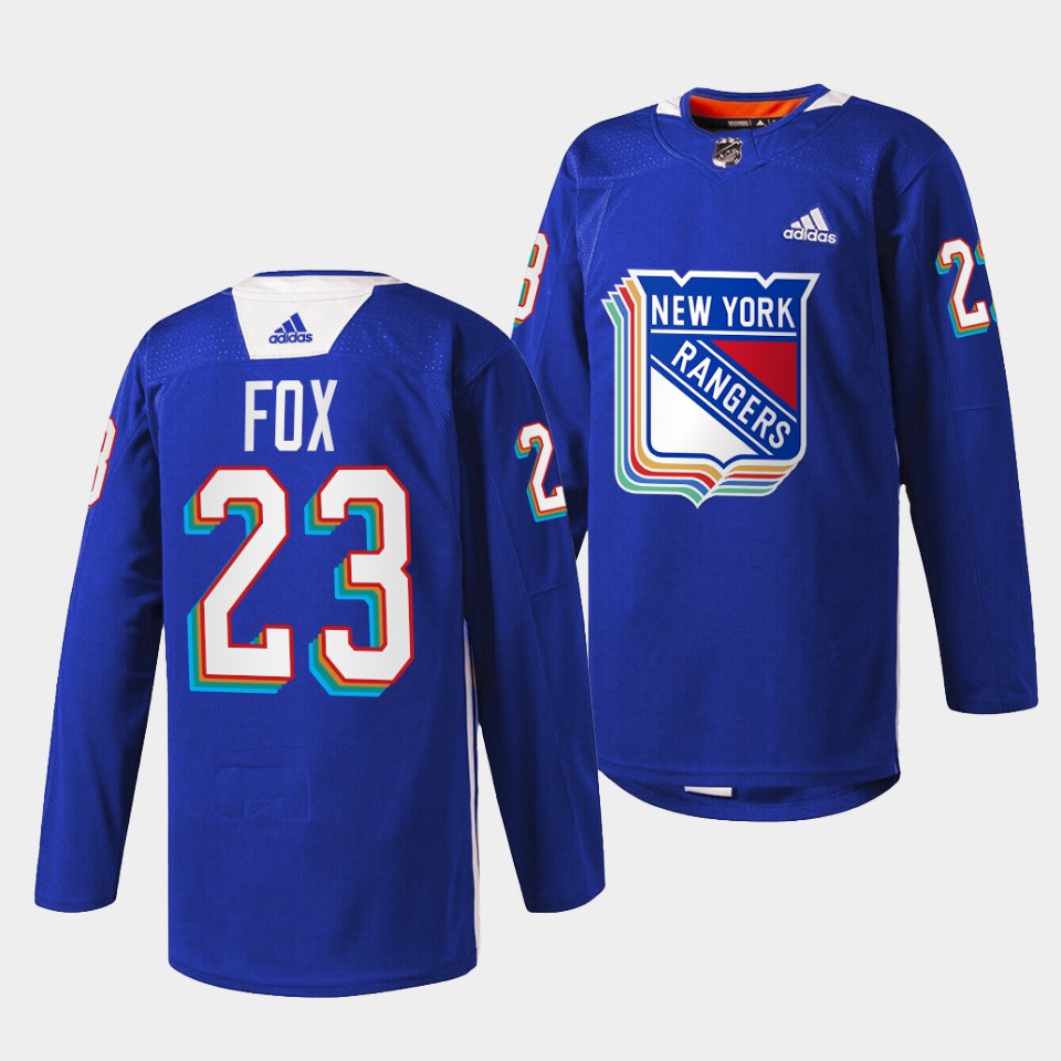 New York Rangers Adam Fox Pride Night Royal Jersey New York Rangers Adam Fox Pride Night Royal Jersey