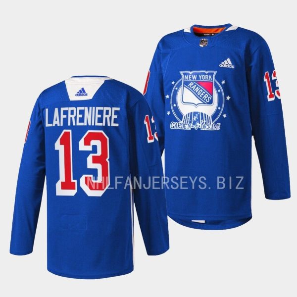 New York Rangers Alexis Lafreniere Garden of Dreams Blue Jersey New York Rangers Alexis Lafreniere Garden of Dreams Blue Jersey