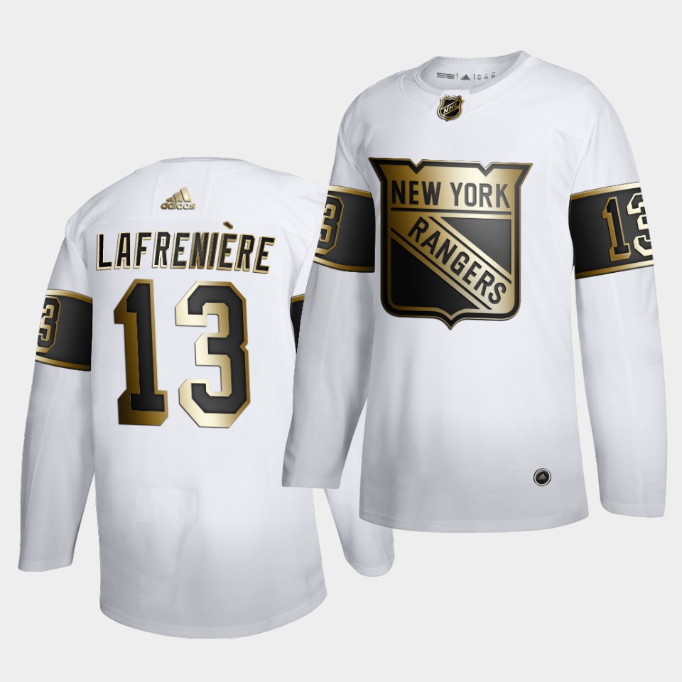 New York Rangers Alexis Lafreniere Golden Edition Limited White Jersey New York Rangers Alexis Lafreniere Golden Edition Limited White Jersey