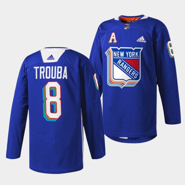 New York Rangers Jacob Trouba Pride Night Royal Jersey New York Rangers Jacob Trouba Pride Night Royal Jersey