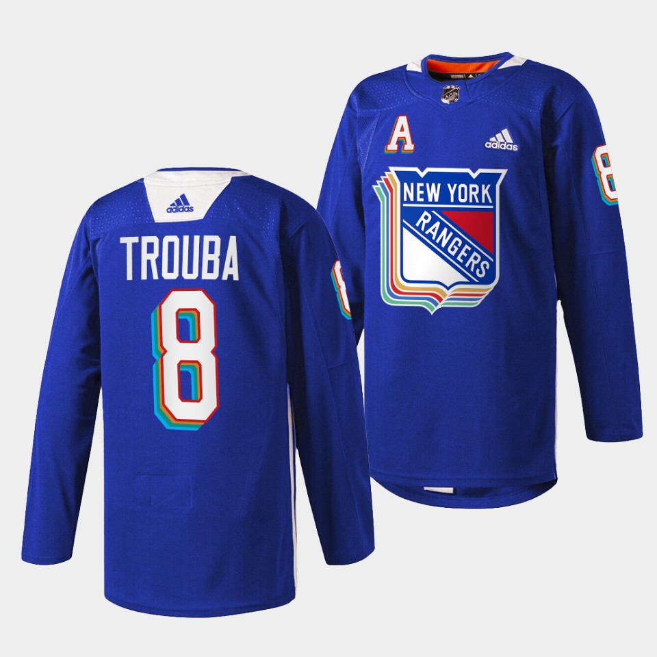 New York Rangers Jacob Trouba Pride Night Royal Jersey New York Rangers Jacob Trouba Pride Night Royal Jersey