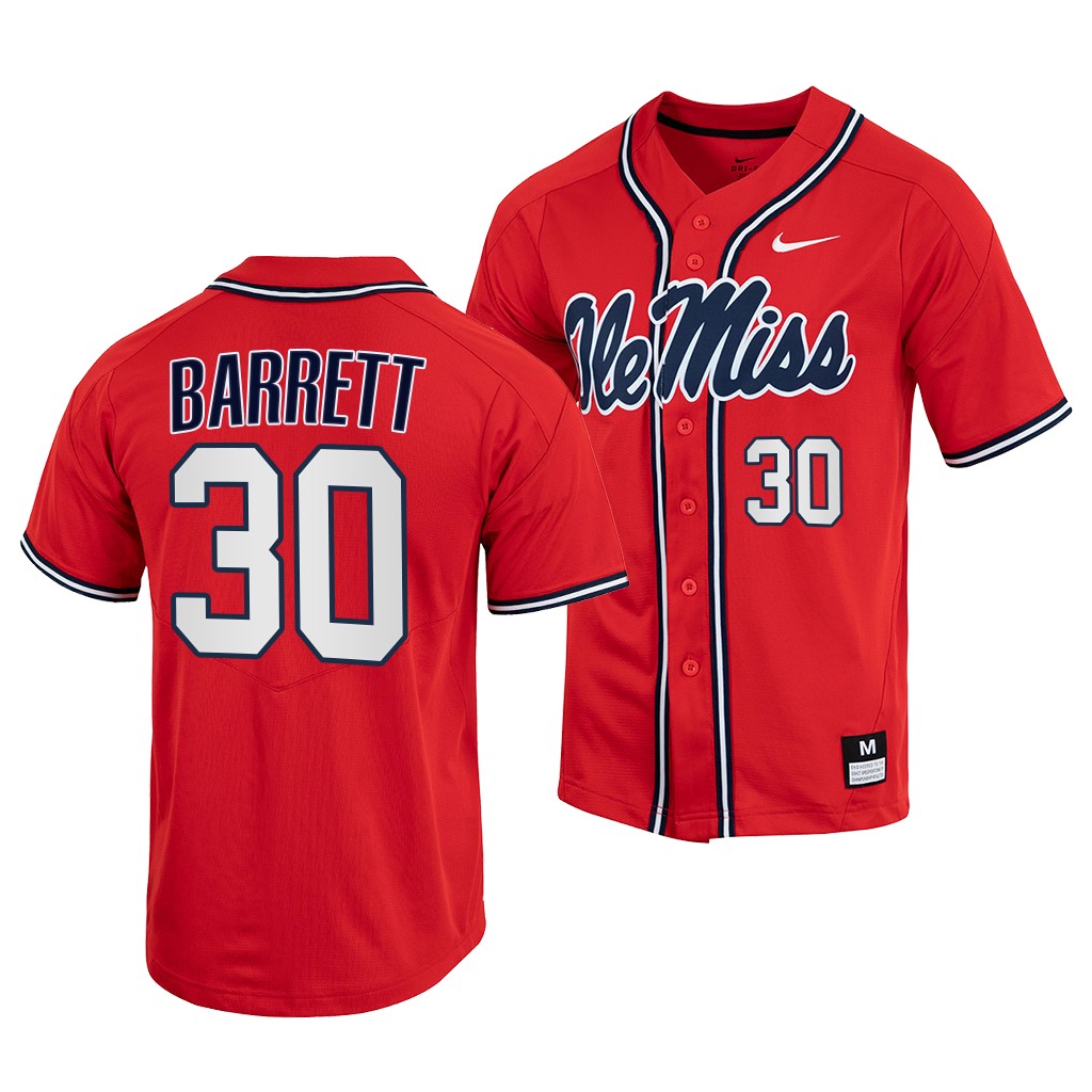 Ole Miss Rebels Aaron Barrett College Baseball Jersey Red Ole Miss Rebels Aaron Barrett College Baseball Jersey Red