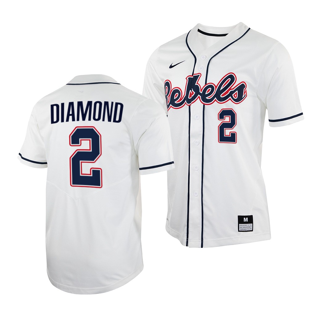 Ole Miss Rebels Derek Diamond College Baseball Jersey White Ole Miss Rebels Derek Diamond College Baseball Jersey White