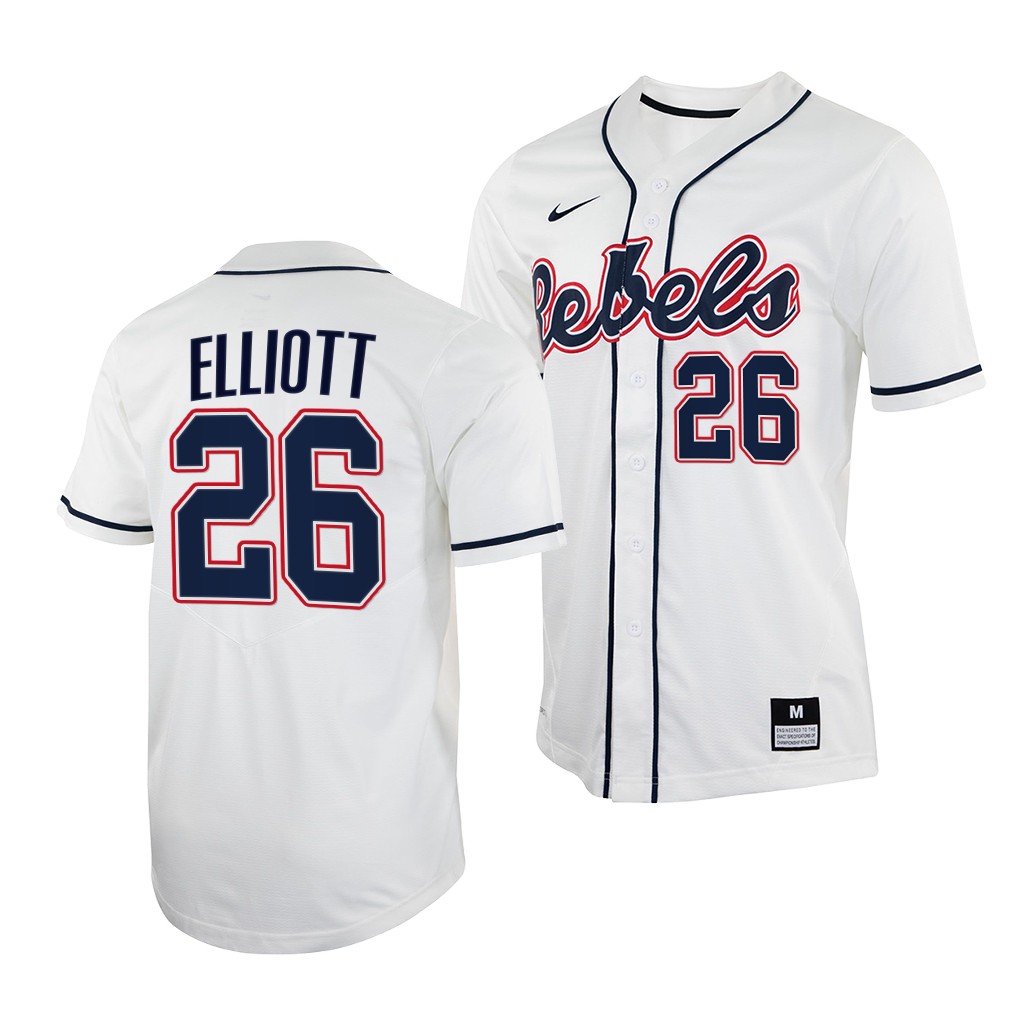 Ole Miss Rebels Hunter Elliott College Baseball Jersey White Ole Miss Rebels Hunter Elliott College Baseball Jersey White