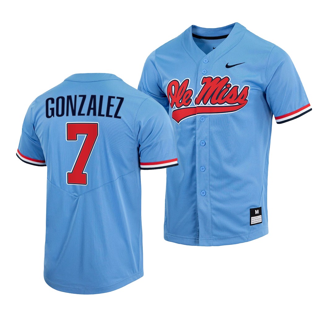 Ole Miss Rebels Jacob Gonzalez College Baseball Jersey Blue Ole Miss Rebels Jacob Gonzalez College Baseball Jersey Blue