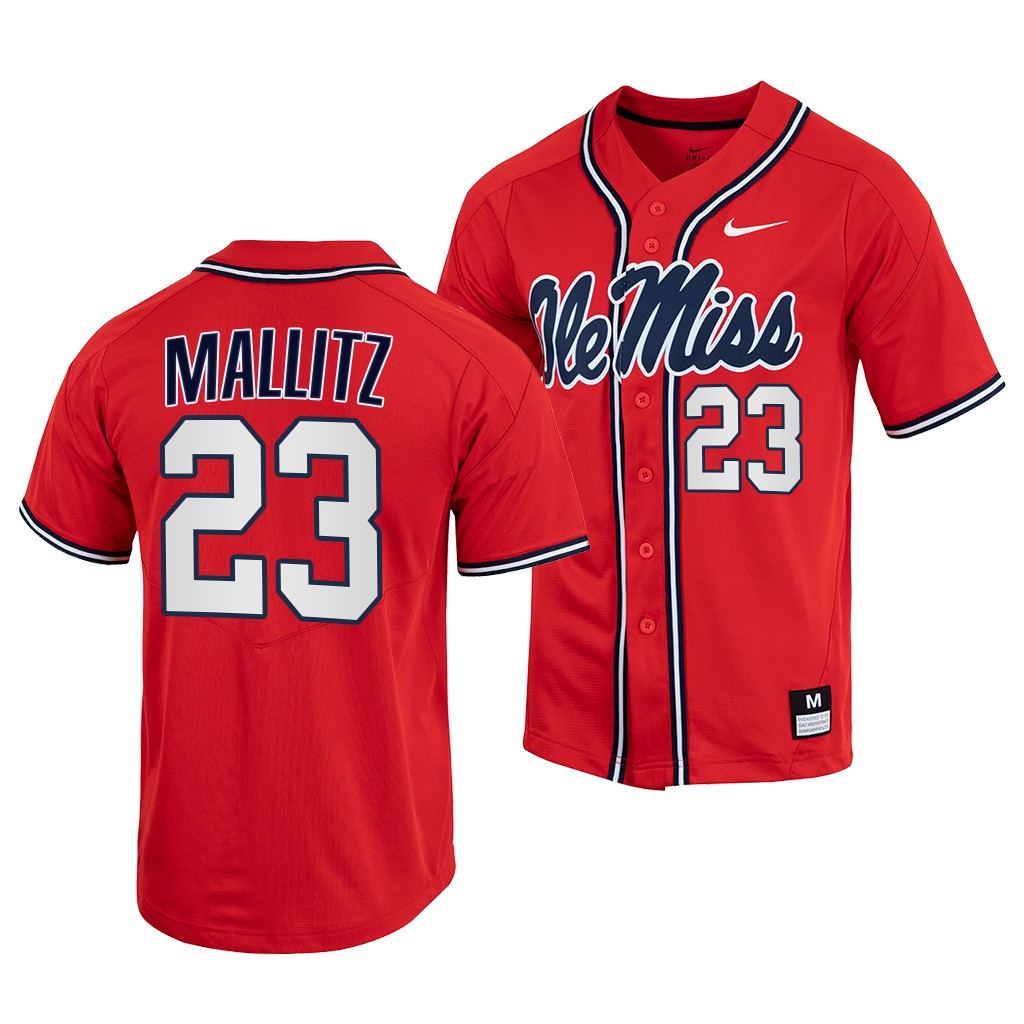 Ole Miss Rebels Josh Mallitz College Baseball Jersey Red Ole Miss Rebels Josh Mallitz College Baseball Jersey Red