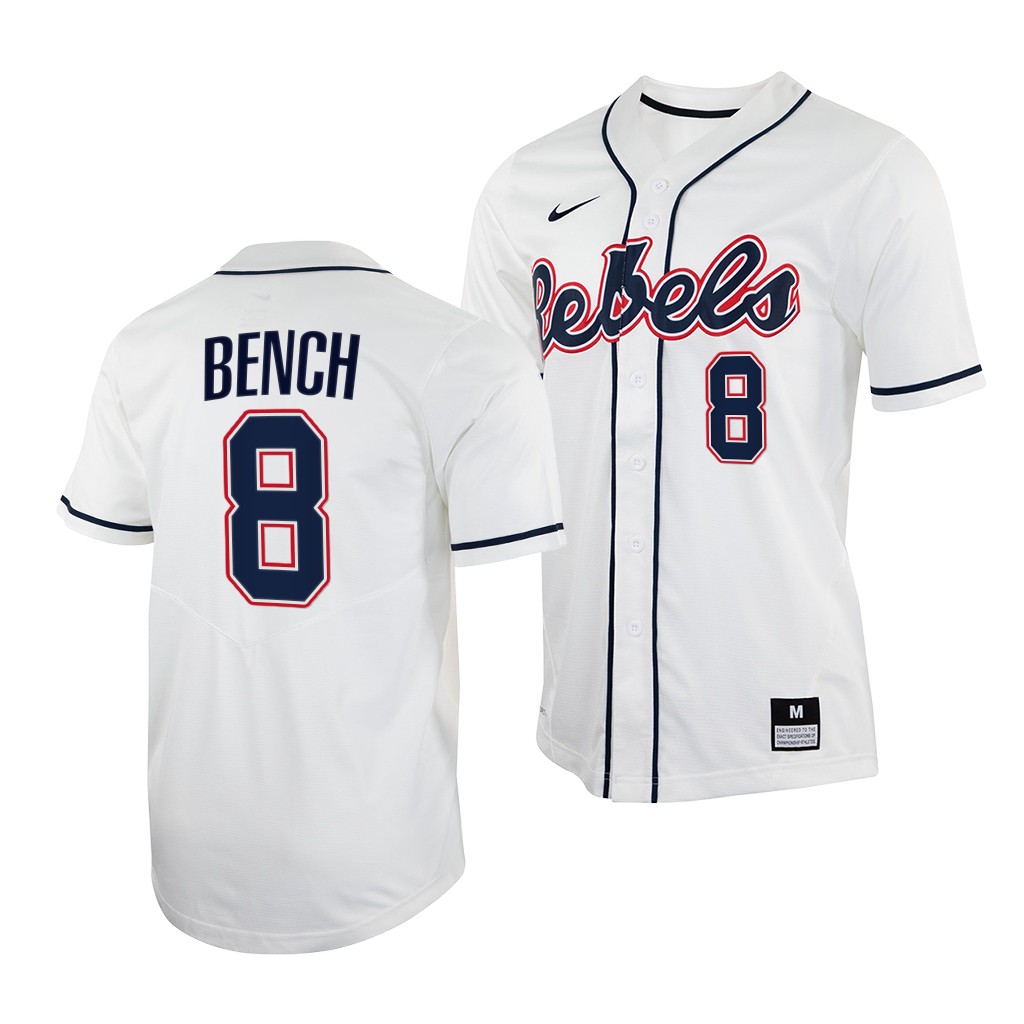 Ole Miss Rebels Justin Bench College Baseball Jersey White Ole Miss Rebels Justin Bench College Baseball Jersey White