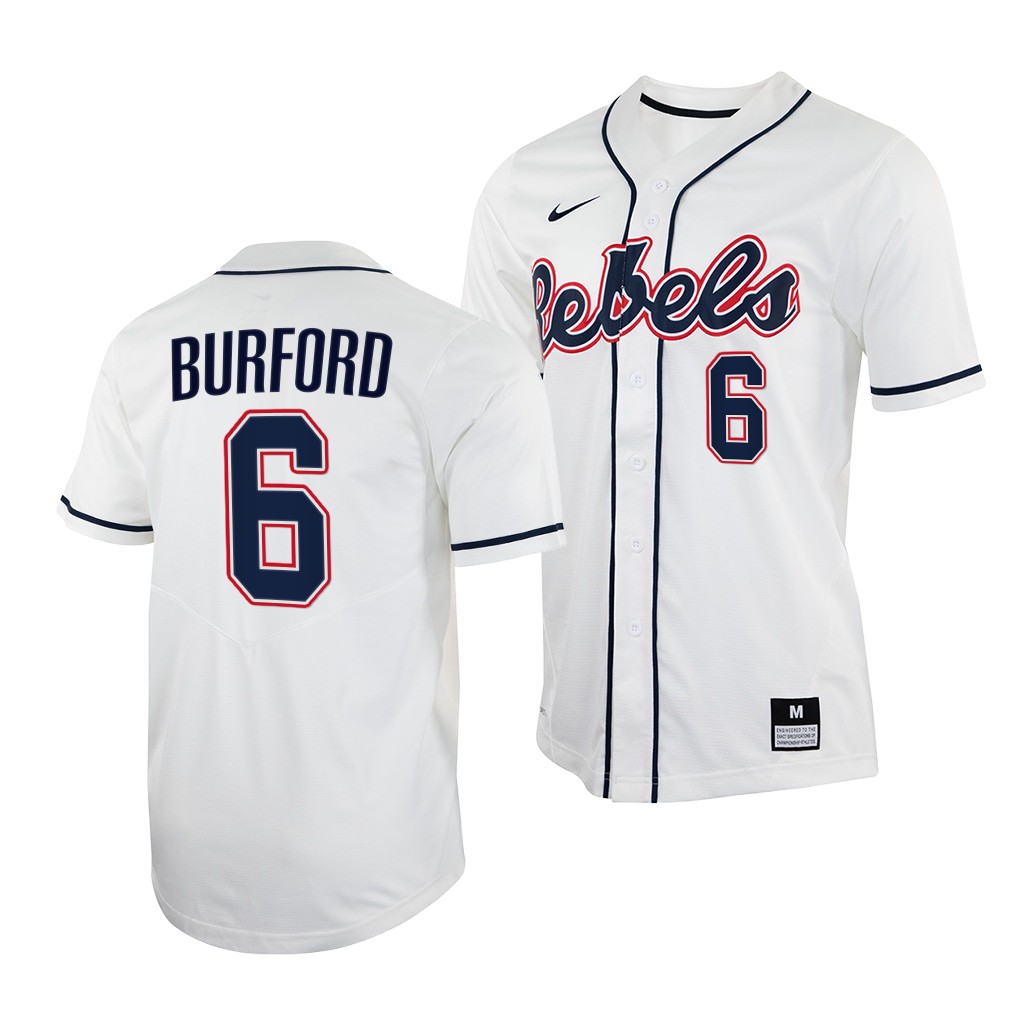 Ole Miss Rebels Reagan Burford College Baseball Jersey White Ole Miss Rebels Reagan Burford College Baseball Jersey White