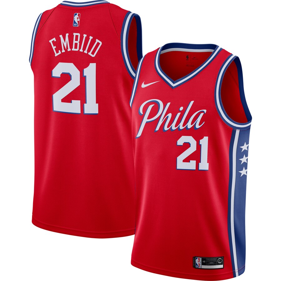 Philadelphia 76ers Joel Embiid 2020 Red Statement Jersey Philadelphia 76ers Joel Embiid 2020 Red Statement Jersey