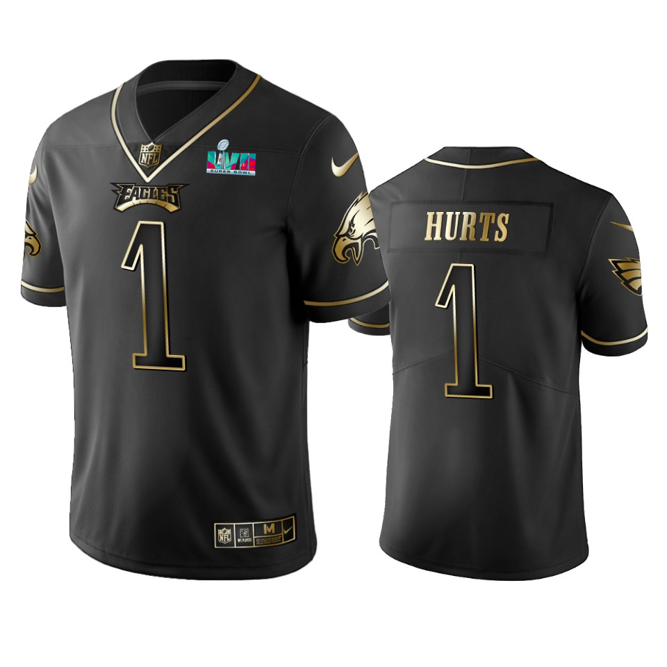 Philadelphia Eagles Jalen Hurts Super Bowl LVII Black Golden Limited Jersey Philadelphia Eagles Jalen Hurts Super Bowl LVII Black Golden Limited Jersey