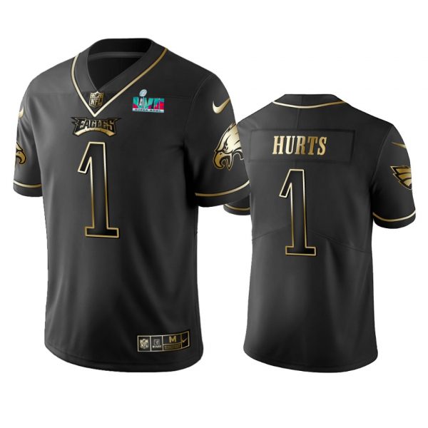 Philadelphia Eagles Jalen Hurts Super Bowl LVII Black Golden Limited Jersey Philadelphia Eagles Jalen Hurts Super Bowl LVII Black Golden Limited Jersey