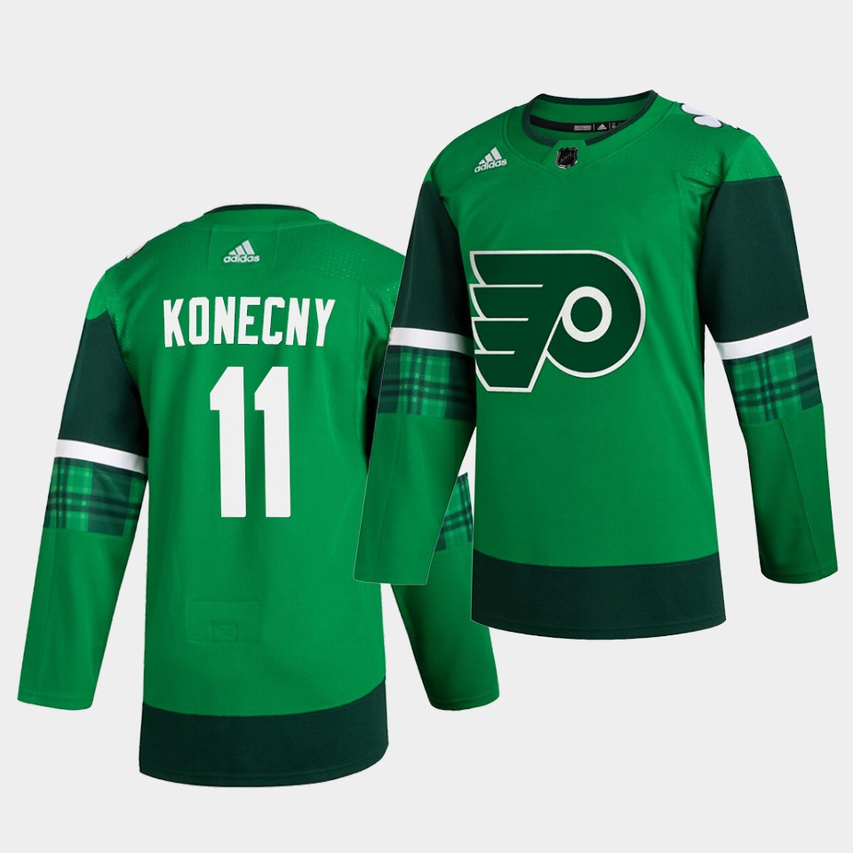Philadelphia Flyers Travis Konecny St. Patrick's Day Green Player Jersey Philadelphia Flyers Travis Konecny St. Patrick's Day Green Player Jersey