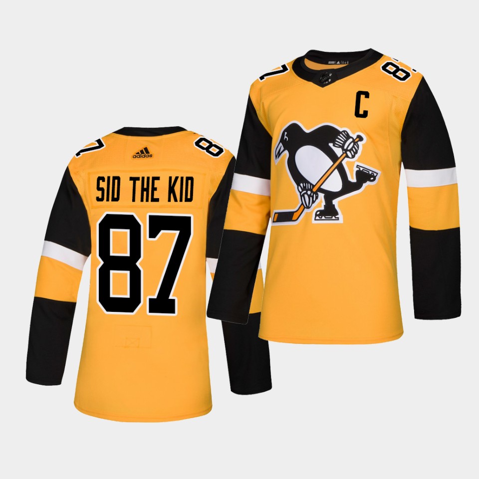 Pittsburgh Penguins Sidney Crosby Nickname Sid the Kid Gold Jersey Pittsburgh Penguins Sidney Crosby Nickname Sid the Kid Gold Jersey