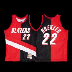 Portland Trail Blazers Clyde Drexler Red Black Split 1991-92 Throwback Jersey