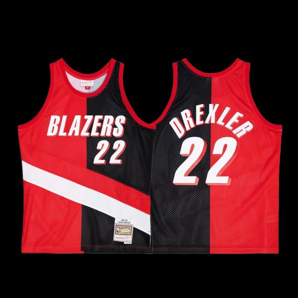 Portland Trail Blazers Clyde Drexler Red Black Split 1991-92 Throwback Jersey Portland Trail Blazers Clyde Drexler Red Black Split 1991-92 Throwback Jersey
