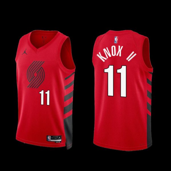 Portland Trail Blazers Kevin Knox II 2022-23 Red Statement Edition Jersey Portland Trail Blazers Kevin Knox II 2022-23 Red Statement Edition Jersey