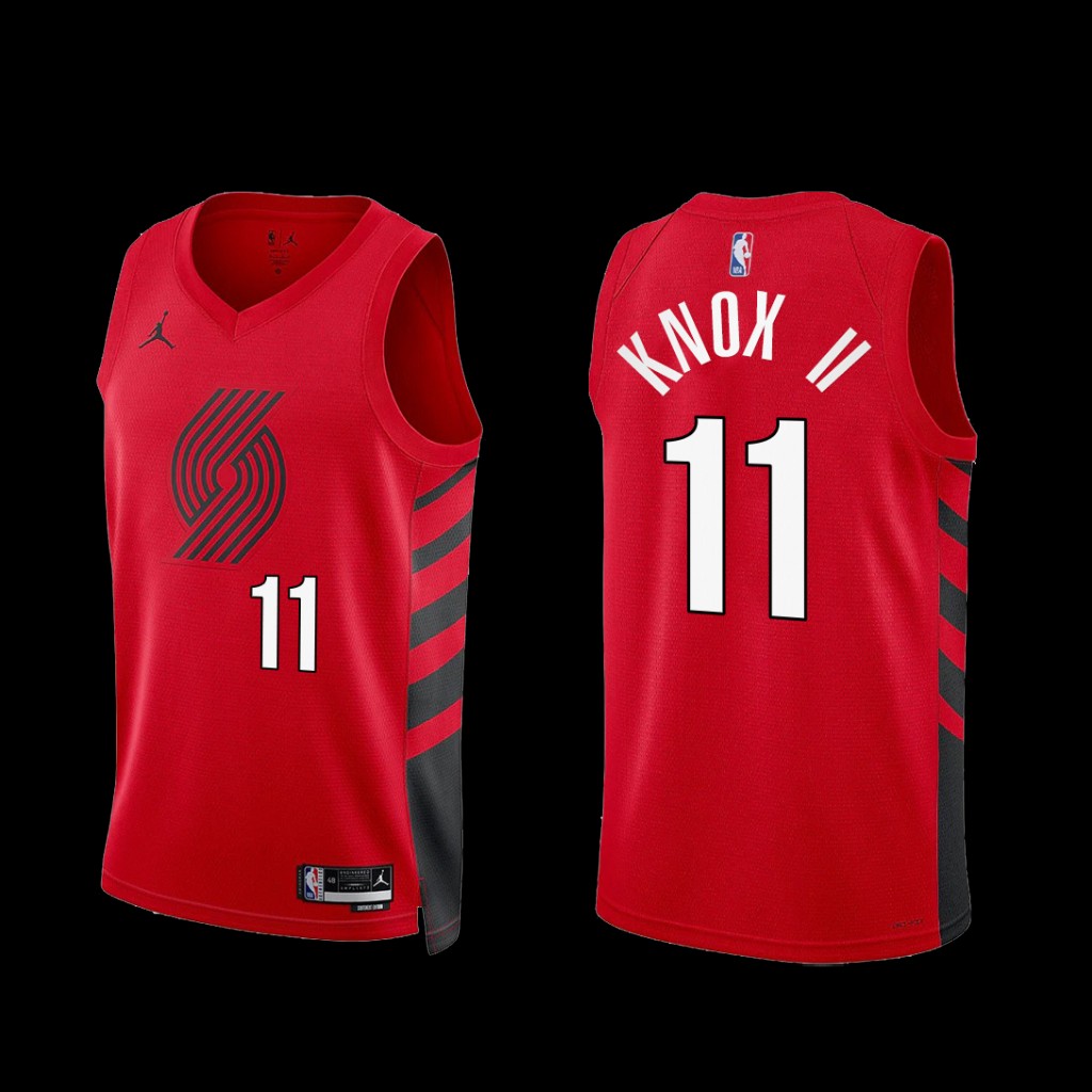 Portland Trail Blazers Kevin Knox II 2022-23 Red Statement Edition Jersey Portland Trail Blazers Kevin Knox II 2022-23 Red Statement Edition Jersey