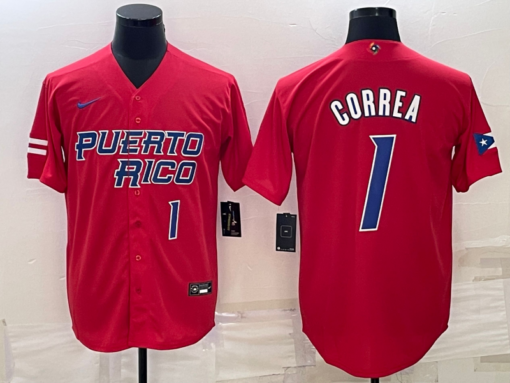 Puerto Rico Carlos Correa Red Blue 2023 World Baseball Classic Jersey