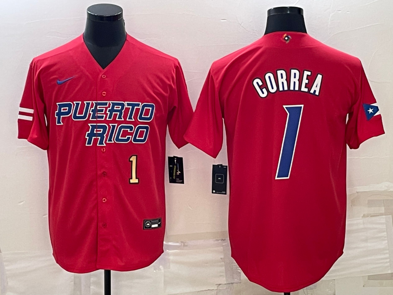 Puerto Rico Carlos Correa Red Gold 2023 World Baseball Classic Jersey Puerto Rico Carlos Correa Red Gold 2023 World Baseball Classic Jersey
