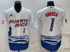 Puerto Rico Carlos Correa White Blue 2023 World Baseball Classic Jersey