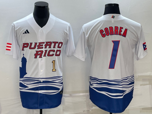 Puerto Rico Carlos Correa White Gold 2023 World Baseball Classic Jersey