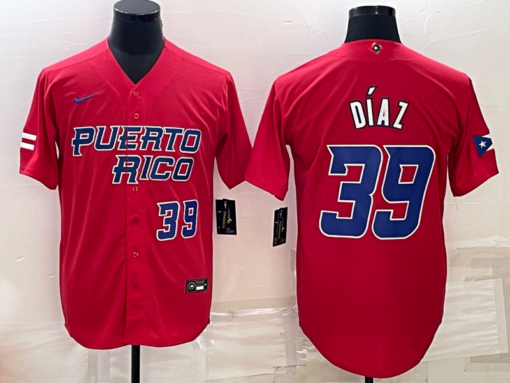 Puerto Rico Edwin Diaz Red Blue 2023 World Baseball Classic Jersey