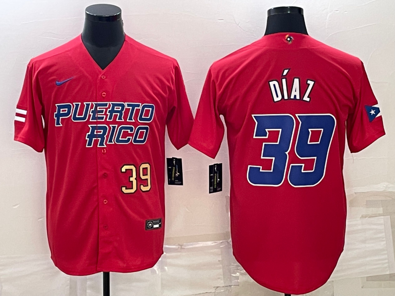 Puerto Rico Edwin Diaz Red Gold 2023 World Baseball Classic Jersey Puerto Rico Edwin Diaz Red Gold 2023 World Baseball Classic Jersey