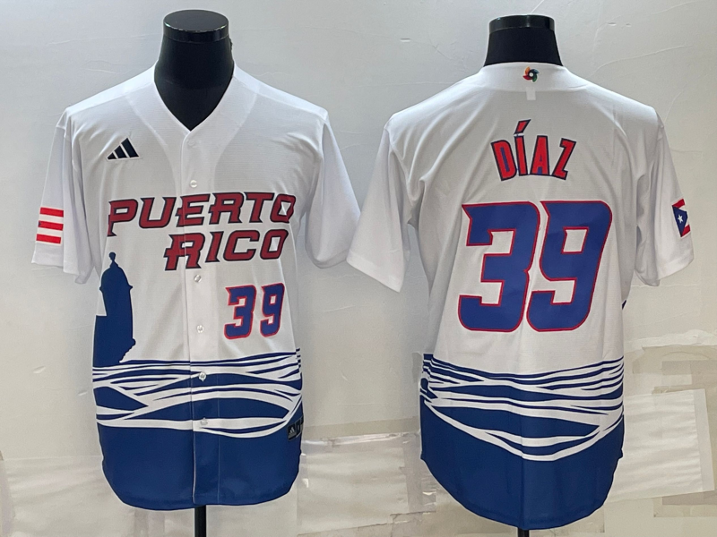 Puerto Rico Edwin Diaz White Blue 2023 World Baseball Classic Jersey Puerto Rico Edwin Diaz White Blue 2023 World Baseball Classic Jersey