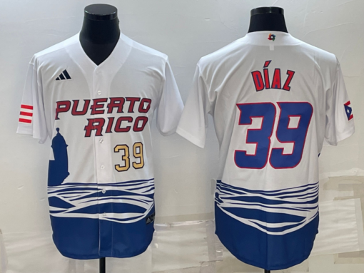 Puerto Rico Edwin Diaz White Gold 2023 World Baseball Classic Jersey