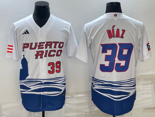 Puerto Rico Edwin Diaz White Red 2023 World Baseball Classic Jersey