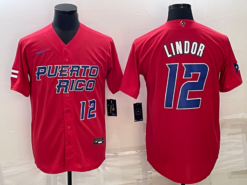 Puerto Rico Francisco Lindor Red Blue 2023 World Baseball Classic Jersey