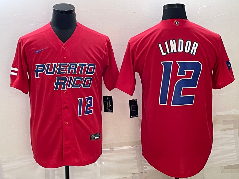 Puerto Rico Francisco Lindor Red Blue 2023 World Baseball Classic Jersey Puerto Rico Francisco Lindor Red Blue 2023 World Baseball Classic Jersey