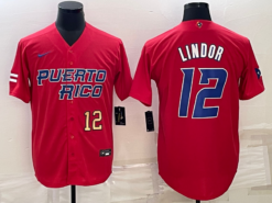Puerto Rico Francisco Lindor Red Gold 2023 World Baseball Classic Jersey