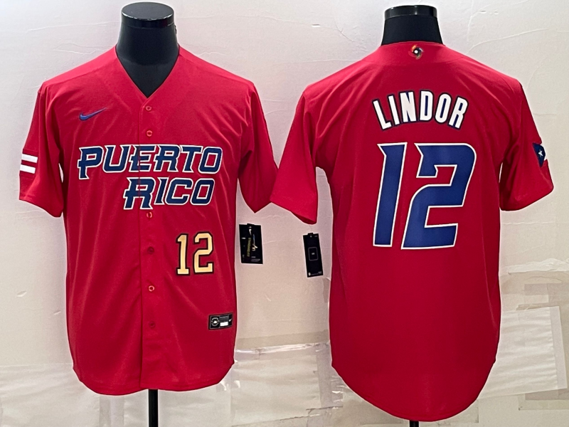 Puerto Rico Francisco Lindor Red Gold 2023 World Baseball Classic Jersey Puerto Rico Francisco Lindor Red Gold 2023 World Baseball Classic Jersey