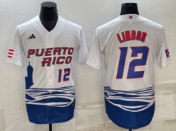 Puerto Rico Francisco Lindor White Blue Replica 2023 World Baseball Classic Jersey