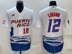 Puerto Rico Francisco Lindor White Red Replica 2023 World Baseball Classic Jersey