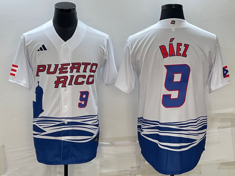 Puerto Rico Javier Baez White Blue 2023 World Baseball Classic Jersey Puerto Rico Javier Baez White Blue 2023 World Baseball Classic Jersey