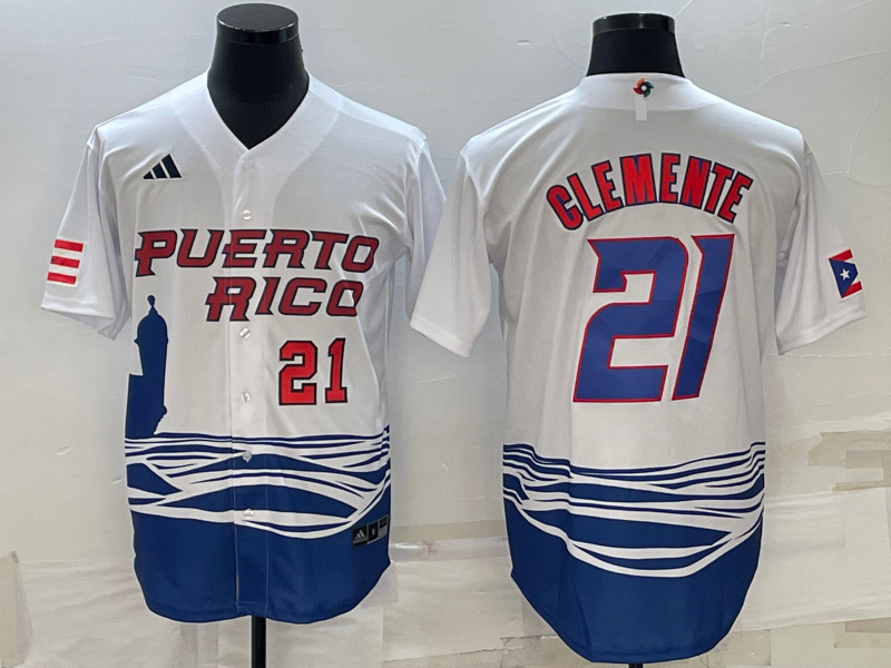 Puerto Rico Roberto Clemente White Red 2023 World Baseball Classic Jersey Puerto Rico Roberto Clemente White Red 2023 World Baseball Classic Jersey