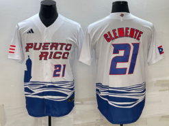 Puerto Rico Roberto Clemente White Royal 2023 World Baseball Classic Jersey