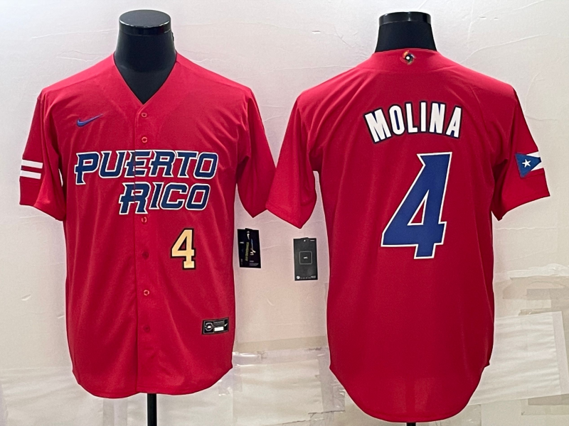 Puerto Rico Yadier Molina Red Gold Replica 2023 World Baseball Classic Jersey Puerto Rico Yadier Molina Red Gold Replica 2023 World Baseball Classic Jersey
