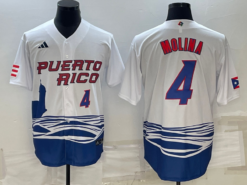 Puerto Rico Yadier Molina White Blue Replica 2023 World Baseball Classic Jersey