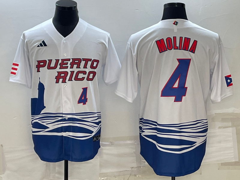 Puerto Rico Yadier Molina White Blue Replica 2023 World Baseball Classic Jersey Puerto Rico Yadier Molina White Blue Replica 2023 World Baseball Classic Jersey