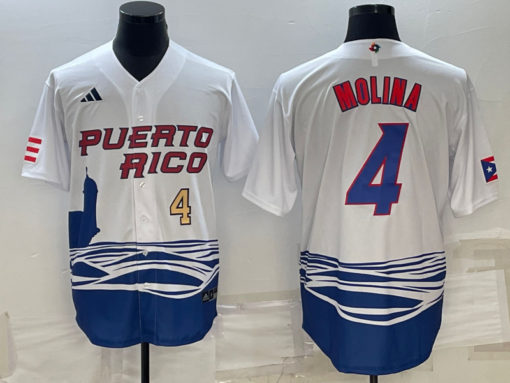 Puerto Rico Yadier Molina White Gold Replica 2023 World Baseball Classic Jersey