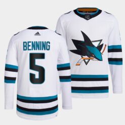 San Jose Sharks Matt Benning 2022-23 Away White Jersey
