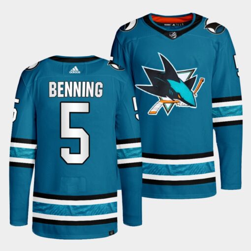 San Jose Sharks Matt Benning 2022-23 Home Teal Jersey